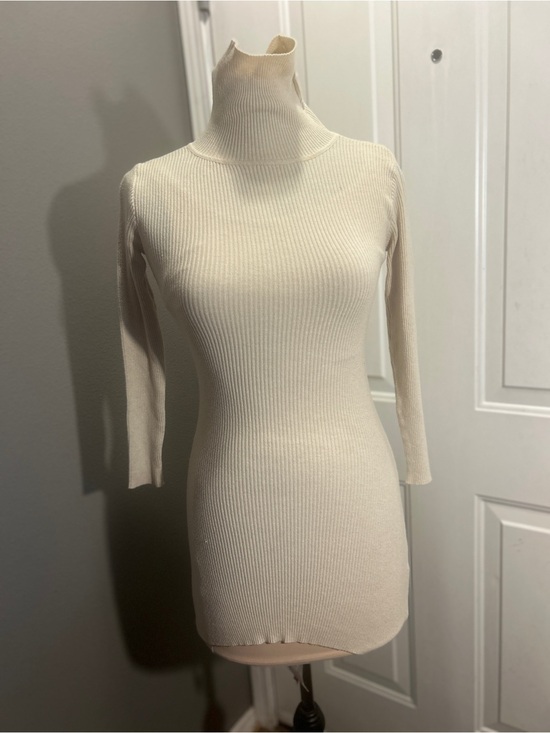 SHEIN Dresses & Skirts - SHEIN Womens Cream Ribbed Knit Turtleneck Bodycon Long Sleeve Mini Sweater Dress